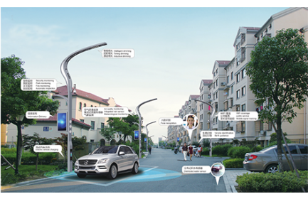 智慧社区，基于智慧路灯杆对社区安防、停车管理、家居智能化等进行高度整合，为社区居民给予一个安全、舒适、便利的生活环境。